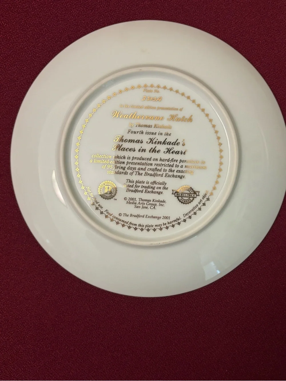 Thomas Kinkade Weathervane Hutch Places in the Heart Collection Plate 4th Issue